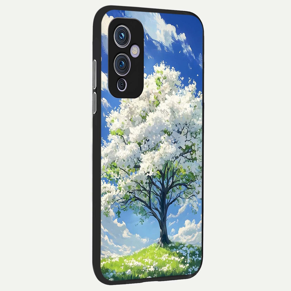 Blossom Sky Serenity back cover For OnePlus 9 slim fit glass case with vibrant aesthetic design