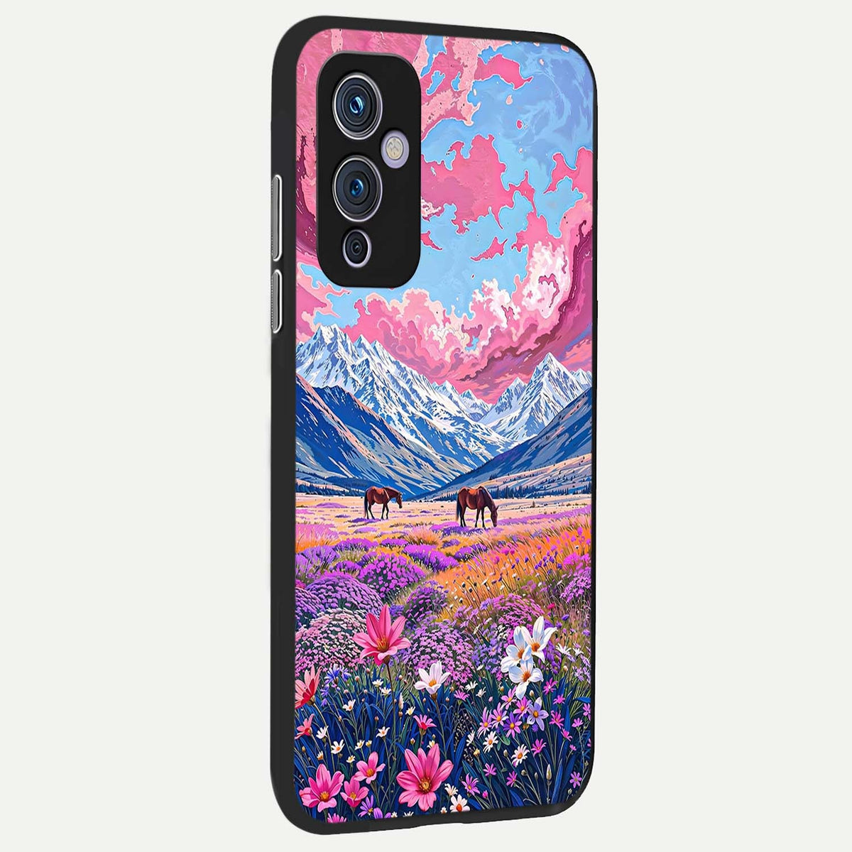 Blossom Valley Dream back cover For OnePlus 9 slim fit glass case with vibrant aesthetic design