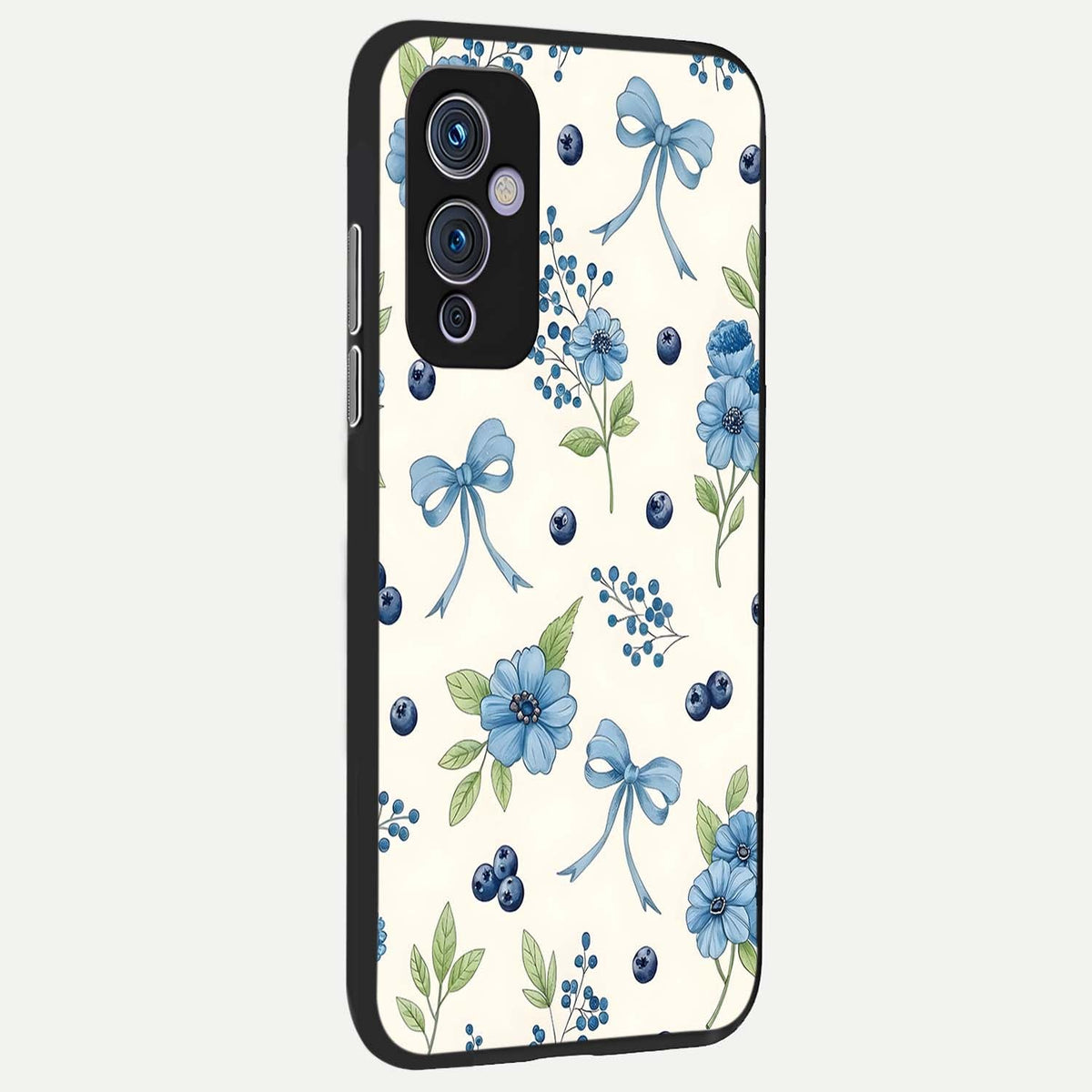 Blue Flower And Bow back cover For OnePlus 9 slim fit glass case with vibrant aesthetic design