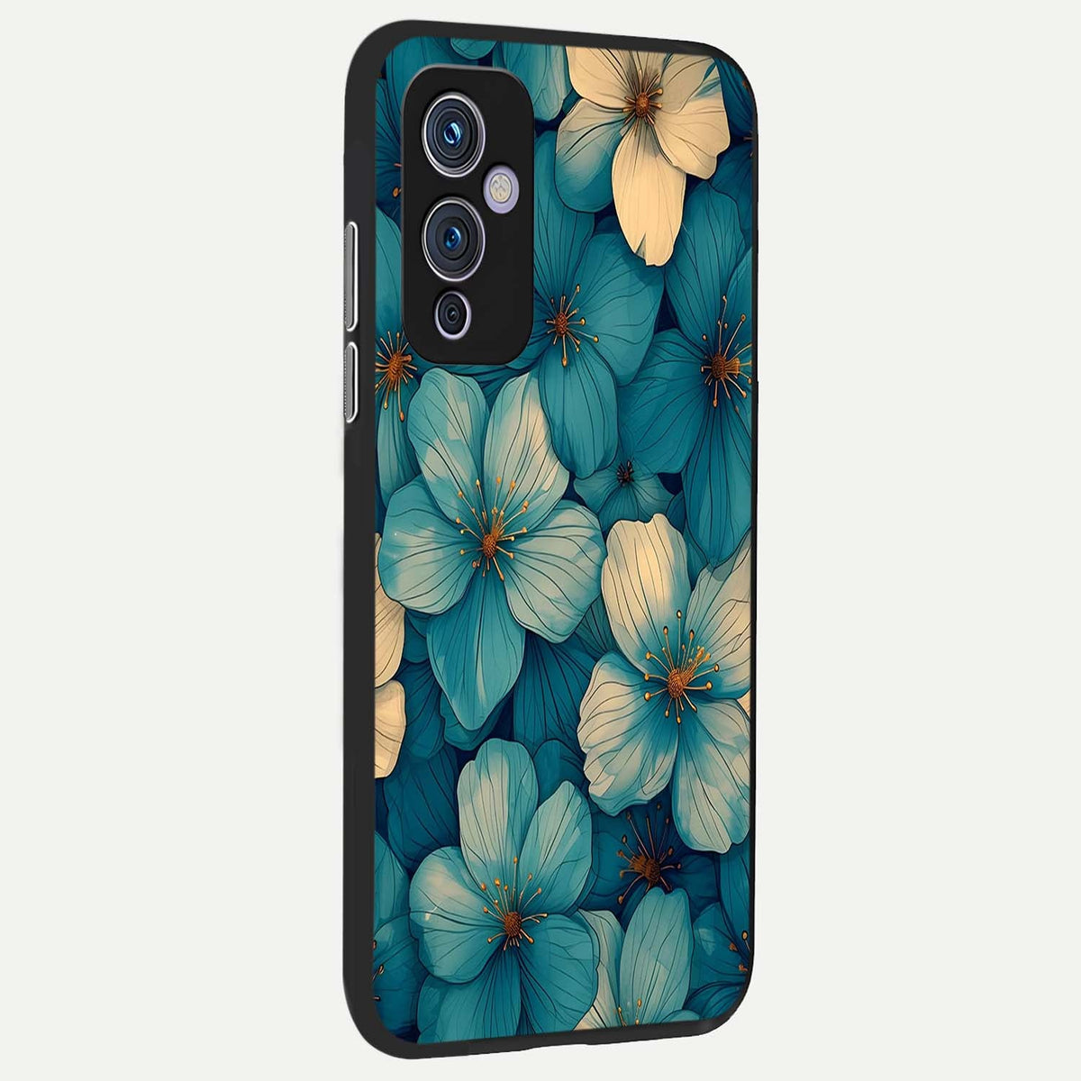 Blue Shade Floral back cover For OnePlus 9 slim fit glass case with vibrant aesthetic design