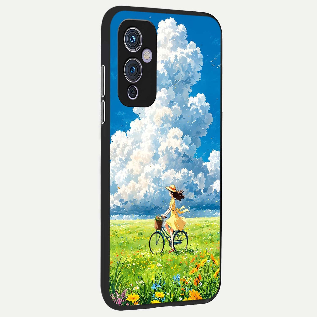 Breezy Meadow Ride back cover For OnePlus 9 slim fit glass case with vibrant aesthetic design