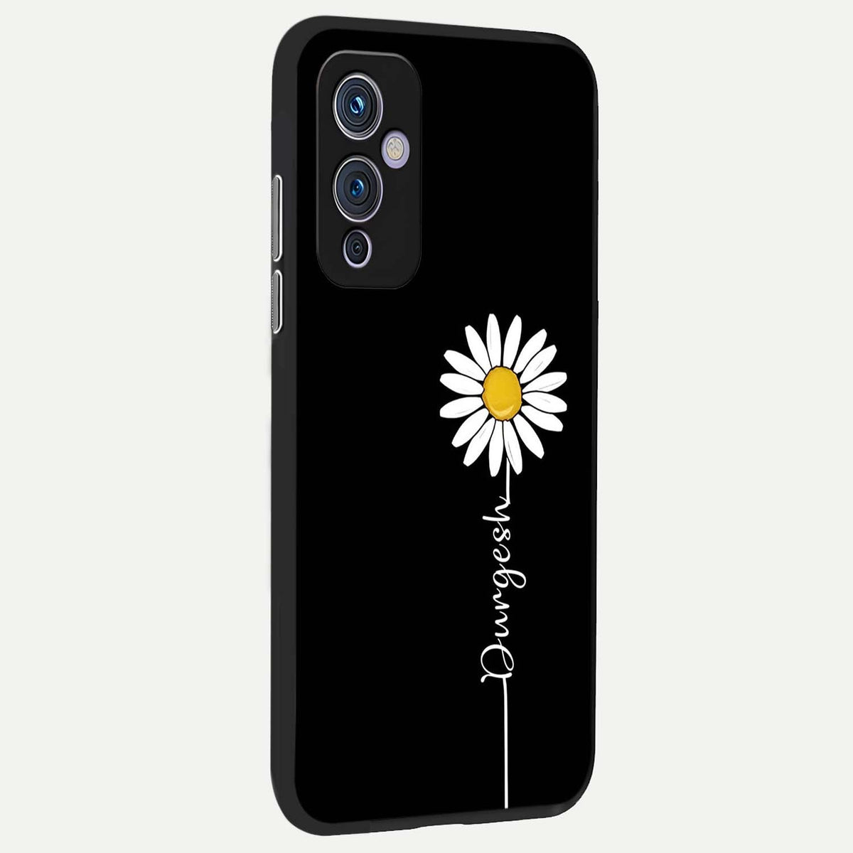Custom Name White Flower back cover For OnePlus 9 slim fit glass case with vibrant aesthetic design