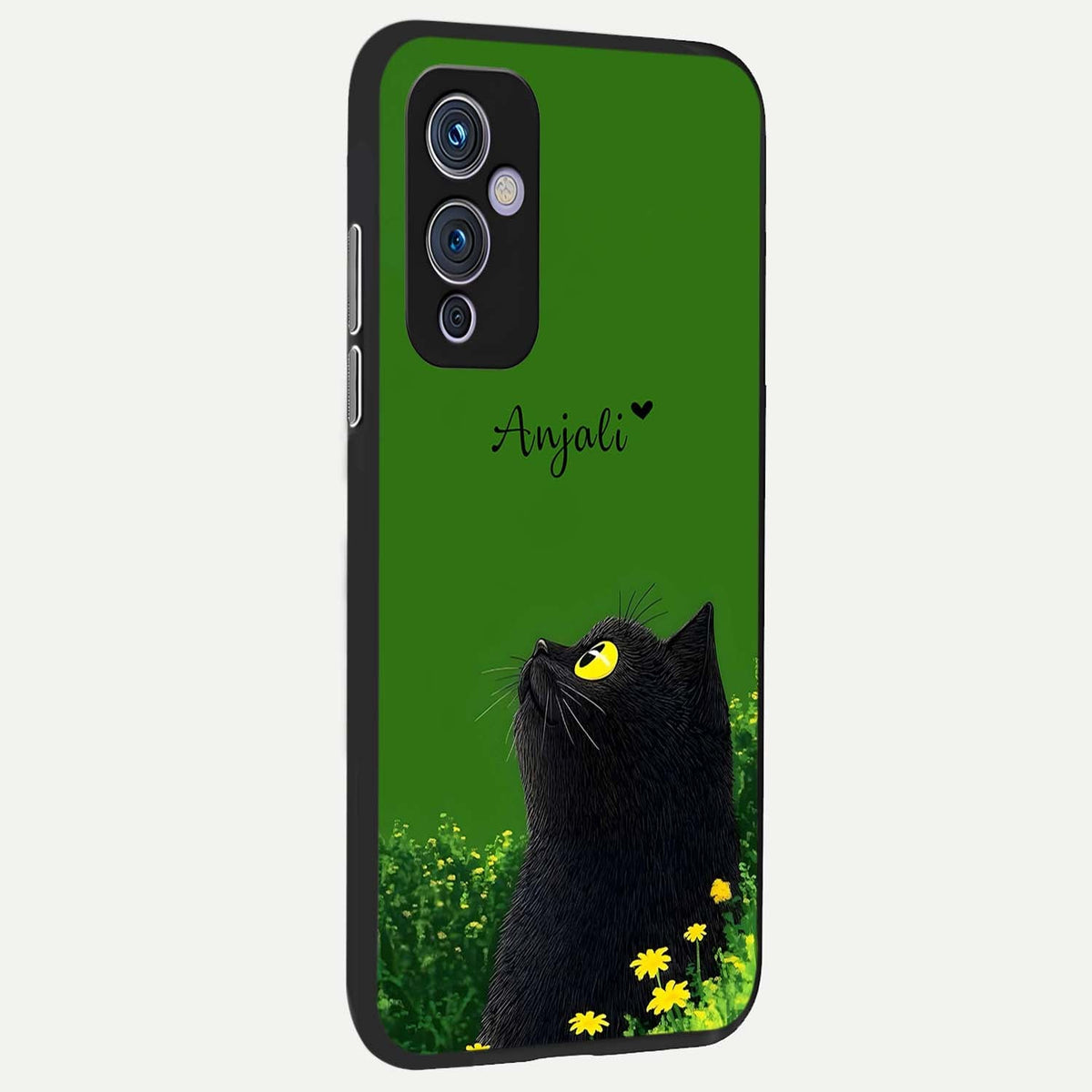 Emerald Cat Custom Name back cover For OnePlus 9 slim fit glass case with vibrant aesthetic design