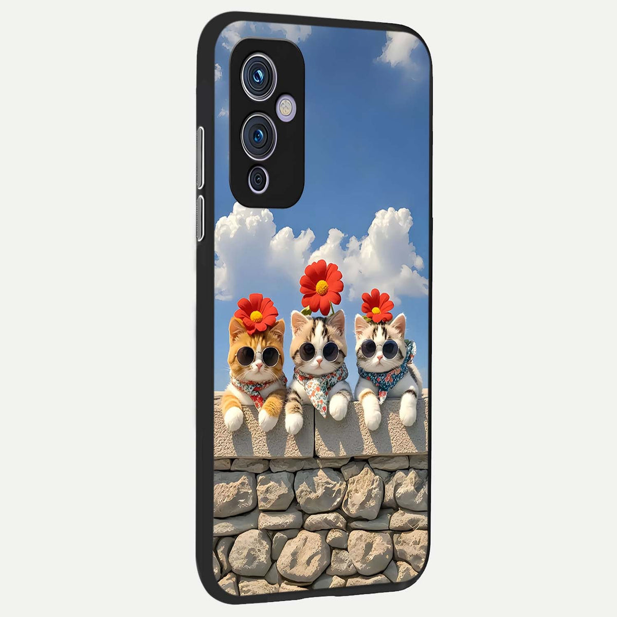 Floral Kitty Squad back cover For OnePlus 9 slim fit glass case with vibrant aesthetic design
