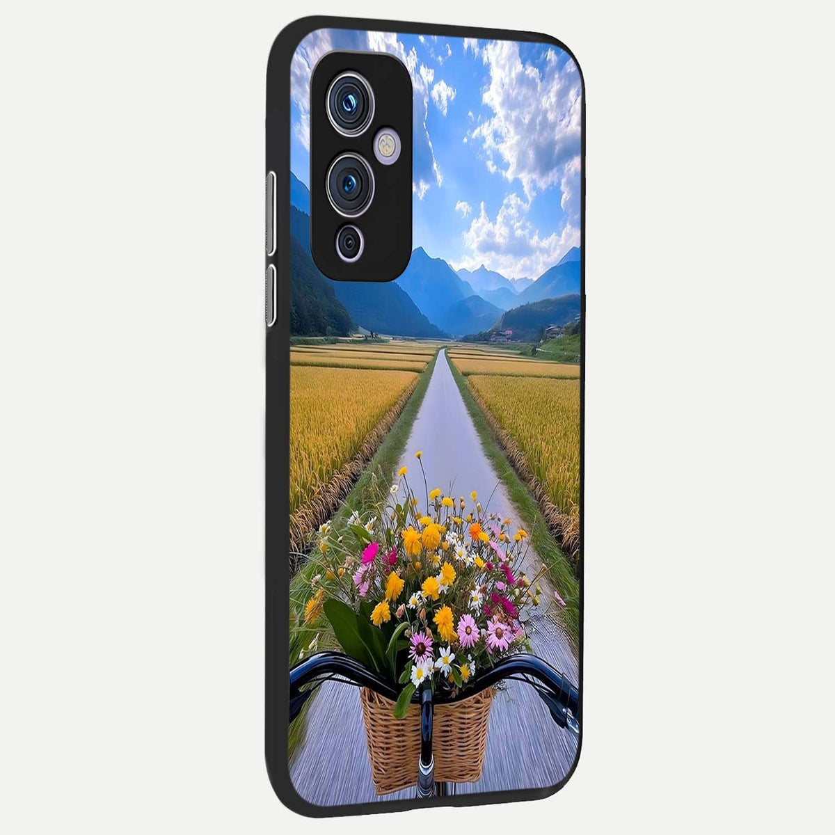 Golden Field Journey back cover For OnePlus 9 slim fit glass case with vibrant aesthetic design