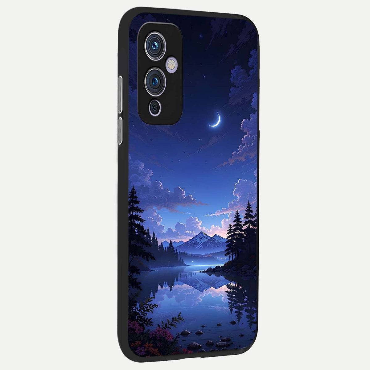 Midnight Lake Peace back cover For OnePlus 9 slim fit glass case with vibrant aesthetic design