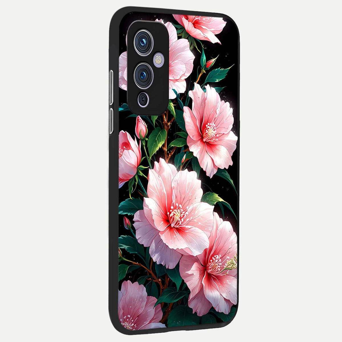 Peach Flower back cover For OnePlus 9 slim fit glass case with vibrant aesthetic design