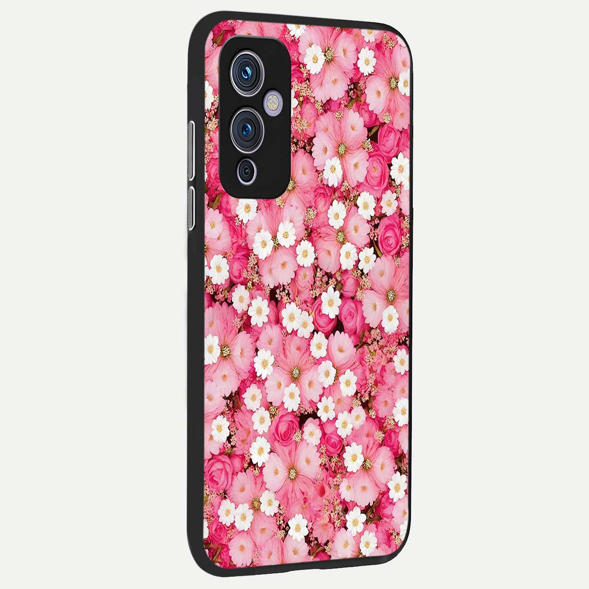 Pink Daisy Bliss back cover For OnePlus 9 slim fit glass case with vibrant aesthetic design