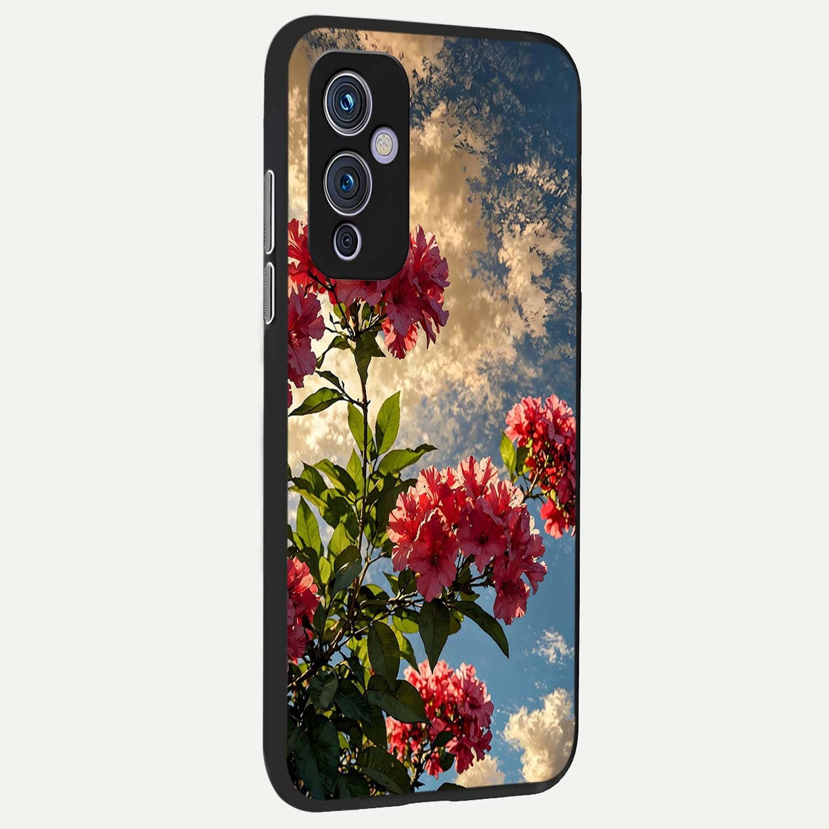 Red Bloom Skies back cover For OnePlus 9 slim fit glass case with vibrant aesthetic design