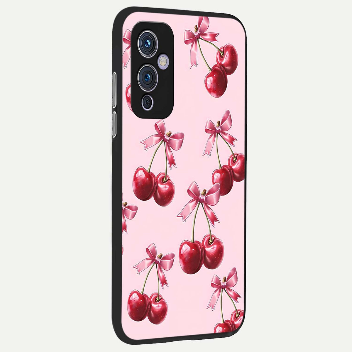 Red Cherries Pattern back cover For OnePlus 9 slim fit glass case with vibrant aesthetic design