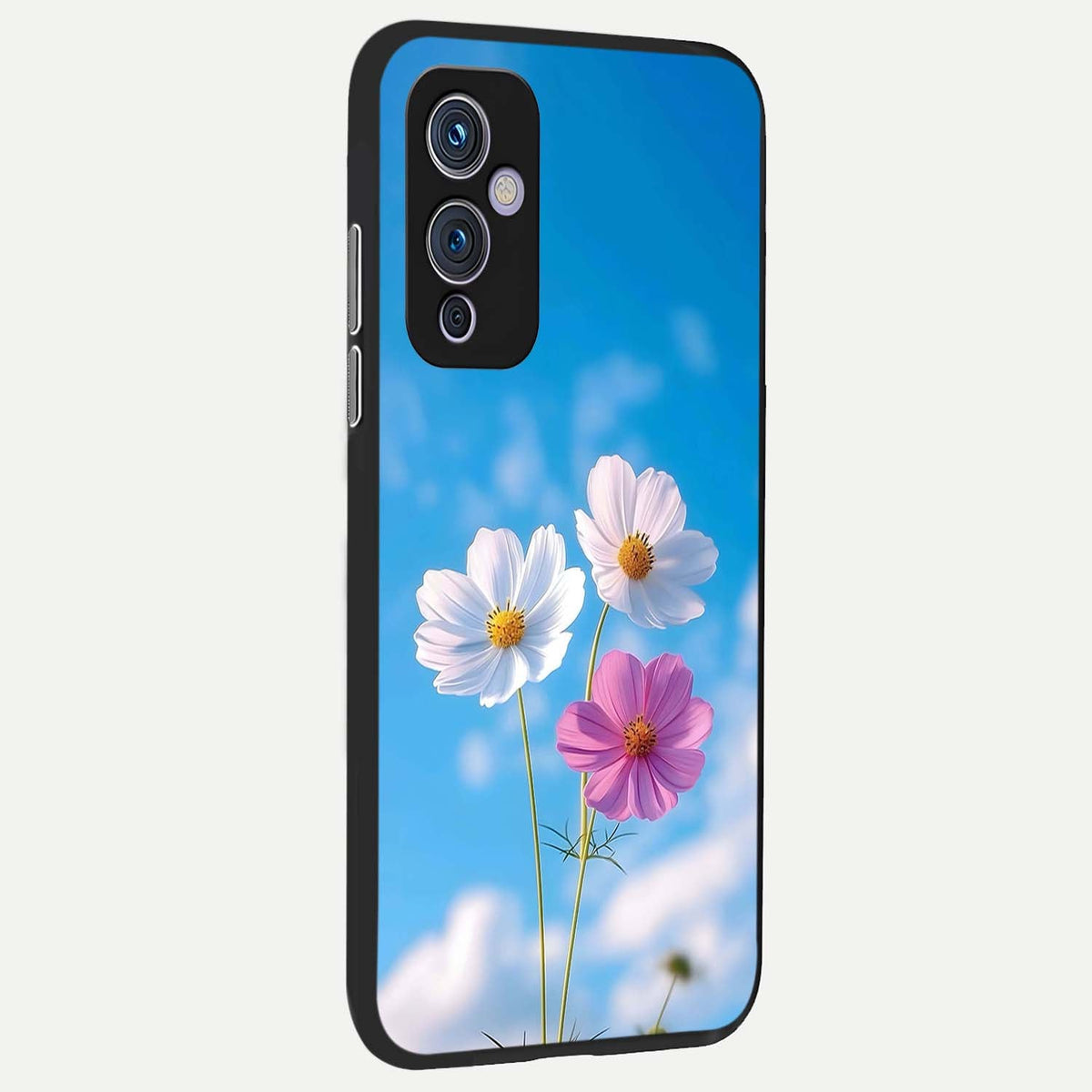 Tripple Flowers With Sky back cover For OnePlus 9 slim fit glass case with vibrant aesthetic design