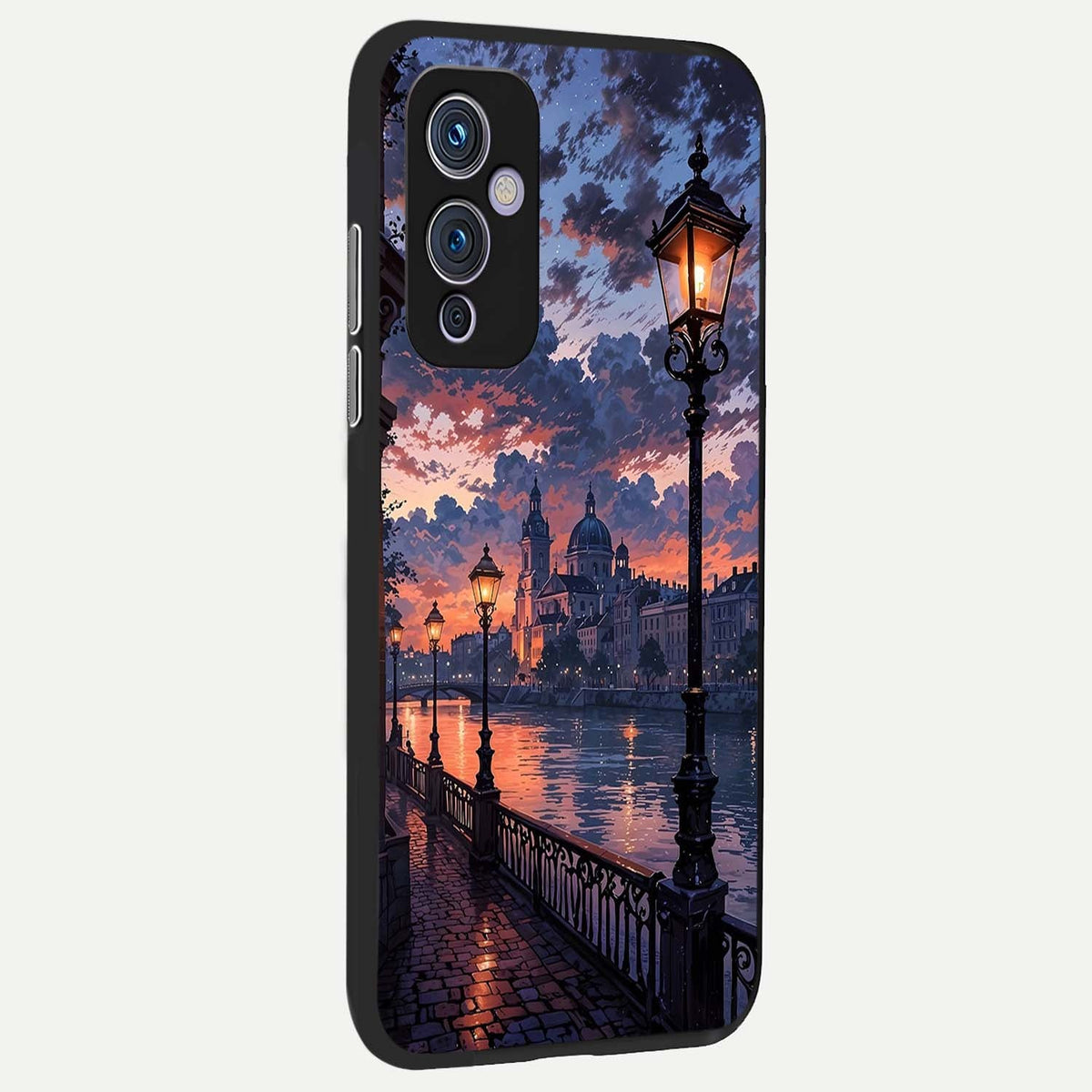 Twilight River Lights back cover For OnePlus 9 slim fit glass case with vibrant aesthetic design