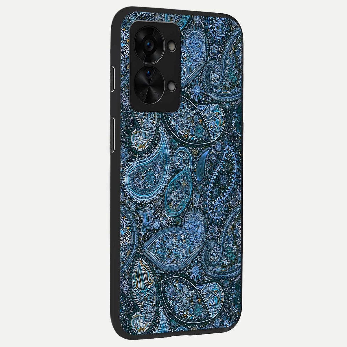 Midnight Paisley Glow back cover For OnePlus Nord 2T slim fit glass case with vibrant aesthetic design