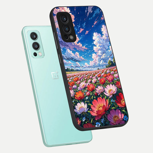 Blossom Sky Field phone case For OnePlus Nord 2 showing premium glass back cover with detailed artwork