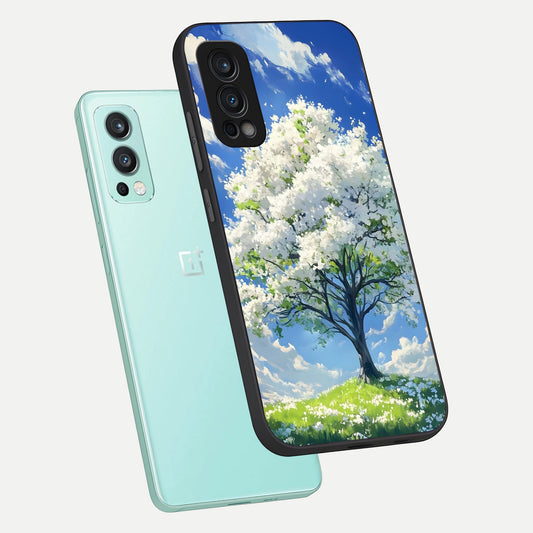 Blossom Sky Serenity phone case For OnePlus Nord 2 showing premium glass back cover with detailed artwork