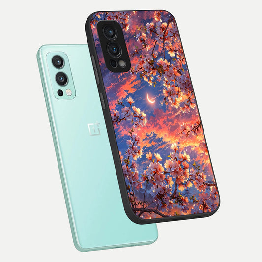 Celestial Sakura Sunset phone case For OnePlus Nord 2 showing premium glass back cover with detailed artwork