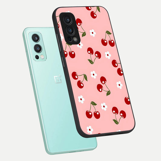 Cherry Love Mood phone case For OnePlus Nord 2 showing premium glass back cover with detailed artwork