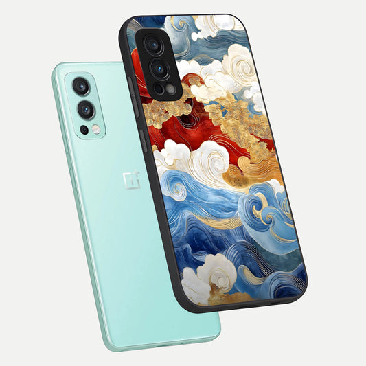 Colored Waves phone case For OnePlus Nord 2 showing premium glass back cover with detailed artwork
