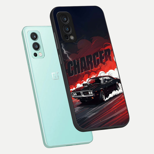 Dark Charger Fury phone case For OnePlus Nord 2 showing premium glass back cover with detailed artwork