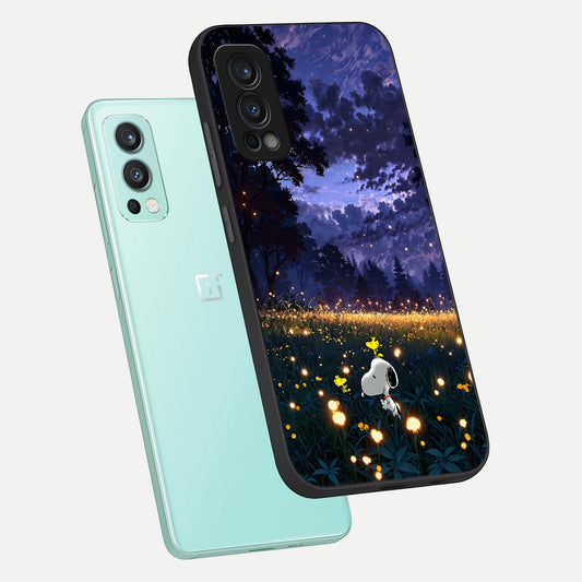 Firefly Meadow Magic phone case For OnePlus Nord 2 showing premium glass back cover with detailed artwork