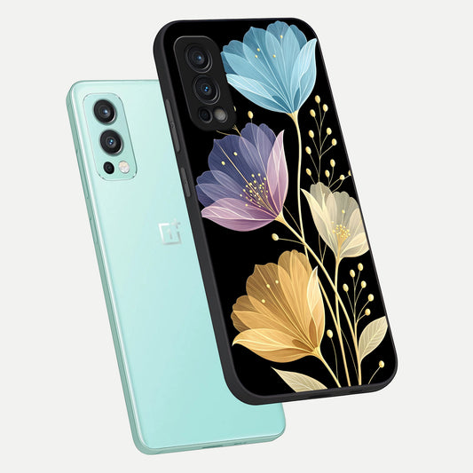 Flower Bloom Glow phone case For OnePlus Nord 2 showing premium glass back cover with detailed artwork