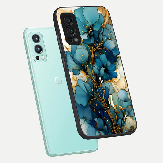 Golden Bloom Symphony phone case For OnePlus Nord 2 showing premium glass back cover with detailed artwork