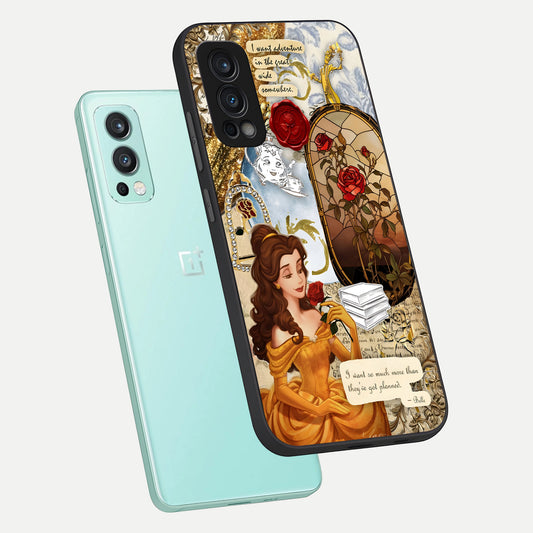 Golden Dream Belle phone case For OnePlus Nord 2 showing premium glass back cover with detailed artwork