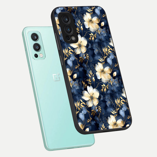 Golden Midnight Bloom phone case For OnePlus Nord 2 showing premium glass back cover with detailed artwork