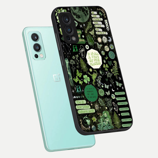 Green Mandala Pattern phone case For OnePlus Nord 2 showing premium glass back cover with detailed artwork
