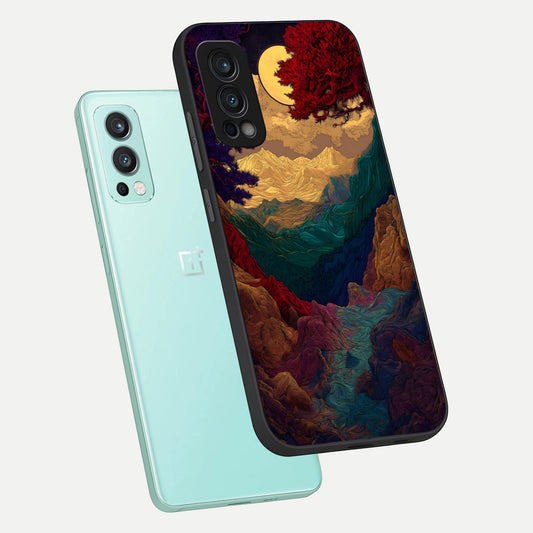 Mystic Valley Light phone case For OnePlus Nord 2 showing premium glass back cover with detailed artwork