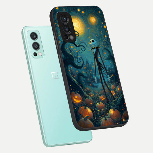 Pumpkin Moonlight Tale phone case For OnePlus Nord 2 showing premium glass back cover with detailed artwork