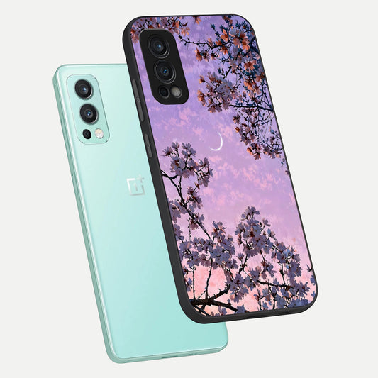 Purple Serenity Moon phone case For OnePlus Nord 2 showing premium glass back cover with detailed artwork