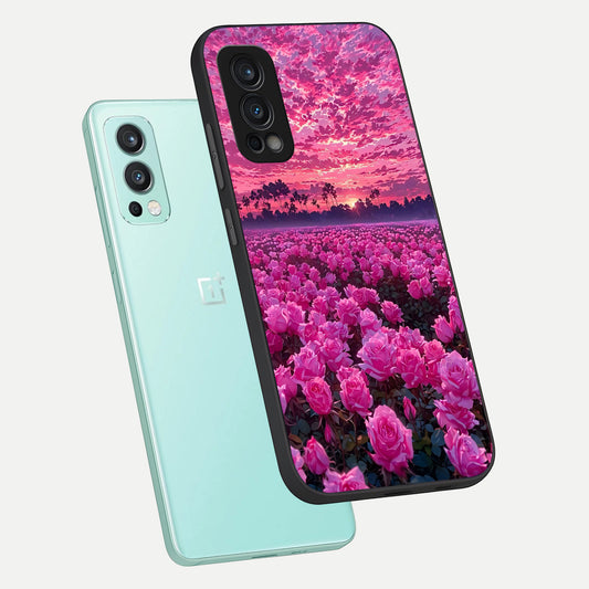 Rose Sunset Valley phone case For OnePlus Nord 2 showing premium glass back cover with detailed artwork