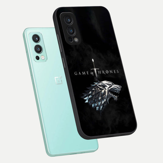 Throne Wolf Legacy phone case For OnePlus Nord 2 showing premium glass back cover with detailed artwork