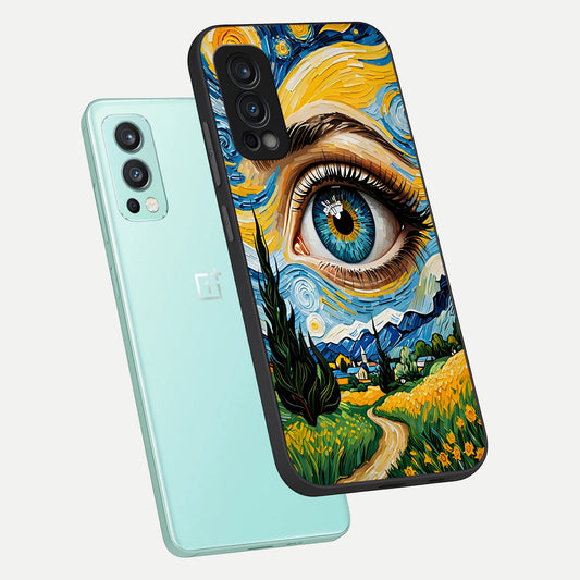 Van Gogh Eye phone case For OnePlus Nord 2 showing premium glass back cover with detailed artwork