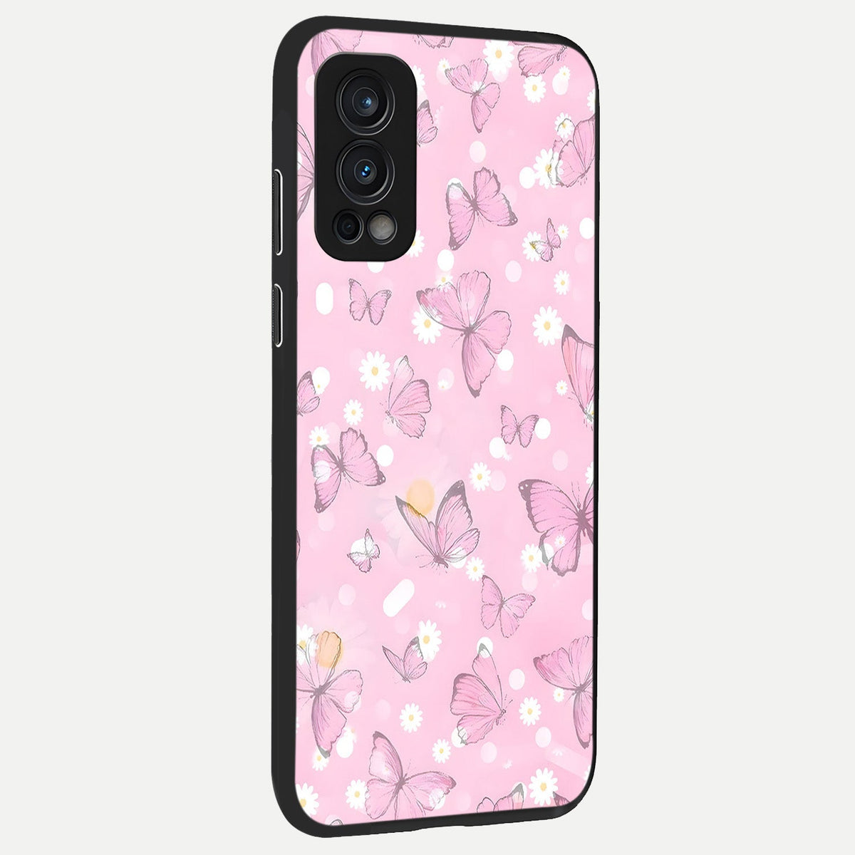 Blush Butterfly Garden back cover For OnePlus Nord 2 slim fit glass case with vibrant aesthetic design