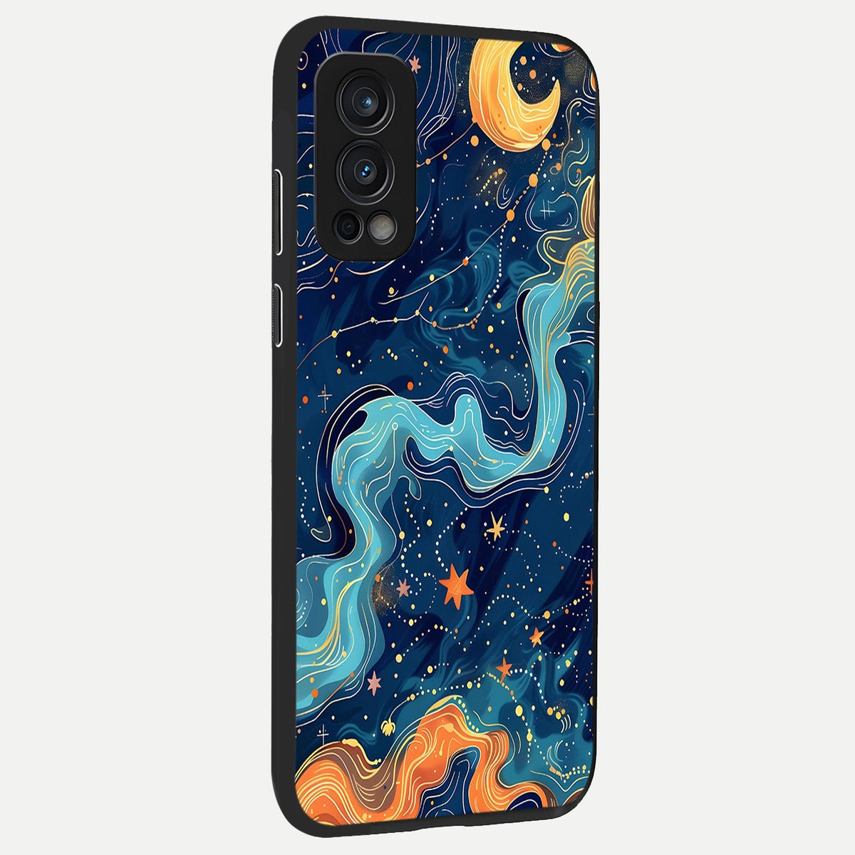Celestial Dream Flow back cover For OnePlus Nord 2 slim fit glass case with vibrant aesthetic design