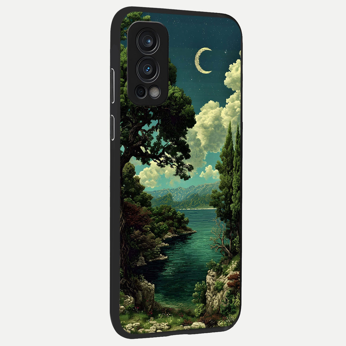 Celestial Lake Peace back cover For OnePlus Nord 2 slim fit glass case with vibrant aesthetic design