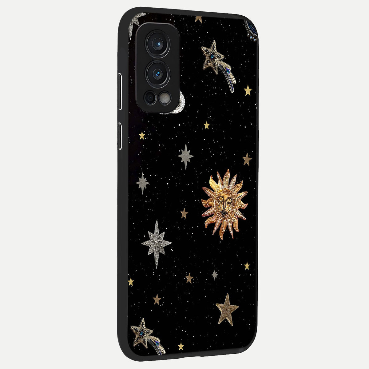Celestial Moon With Stars back cover For OnePlus Nord 2 slim fit glass case with vibrant aesthetic design