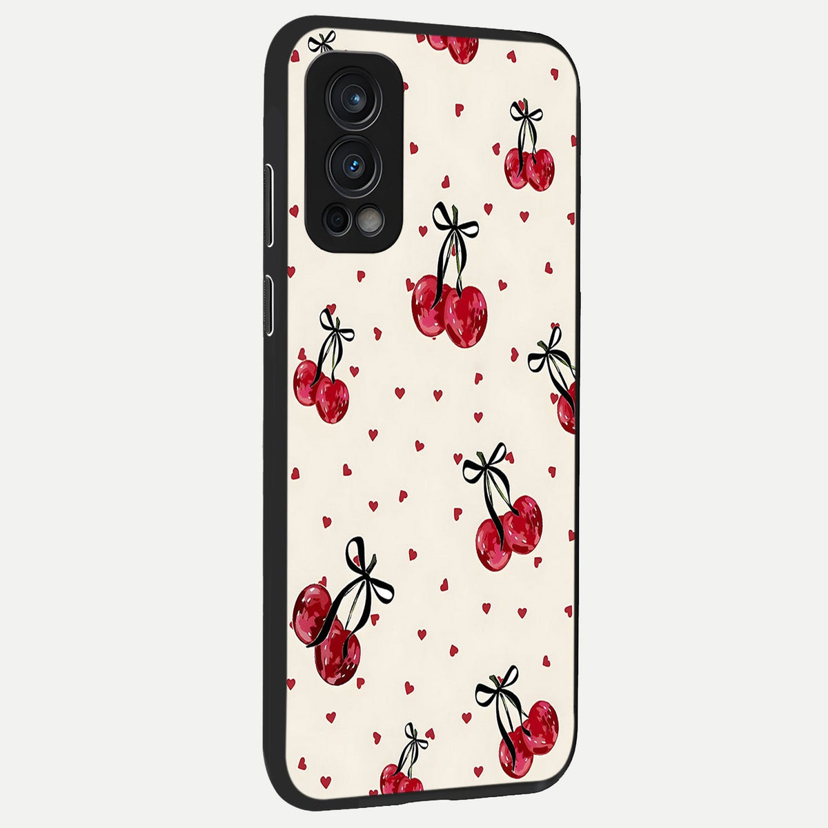 Cherry Heart Bow back cover For OnePlus Nord 2 slim fit glass case with vibrant aesthetic design