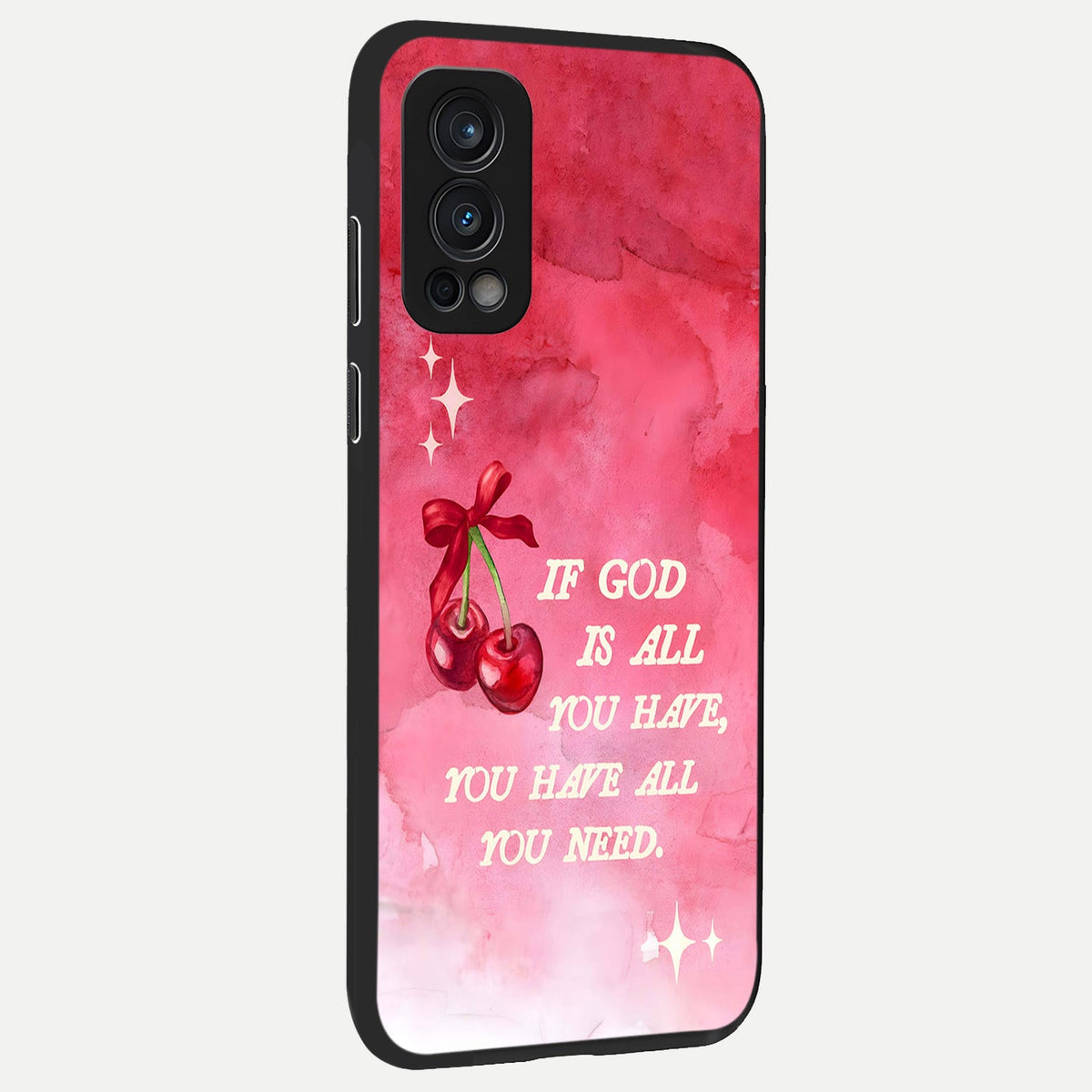 Cherry Quote back cover For OnePlus Nord 2 slim fit glass case with vibrant aesthetic design