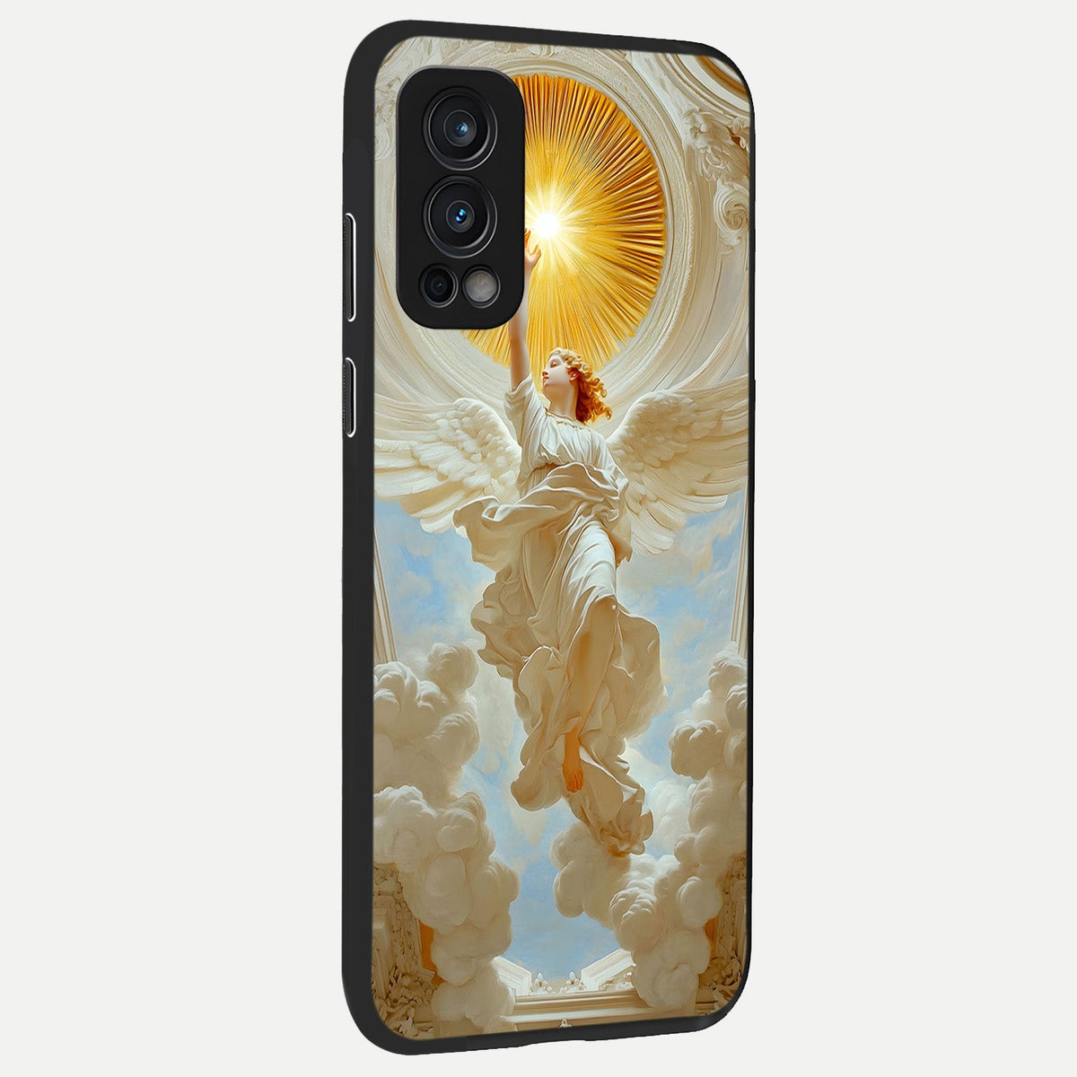 Divine Light Angel back cover For OnePlus Nord 2 slim fit glass case with vibrant aesthetic design
