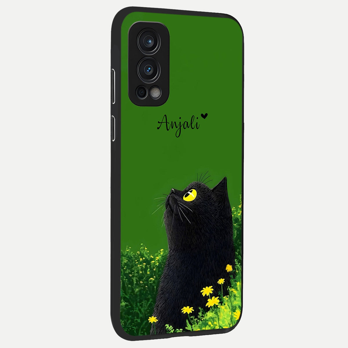 Emerald Cat Custom Name back cover For OnePlus Nord 2 slim fit glass case with vibrant aesthetic design