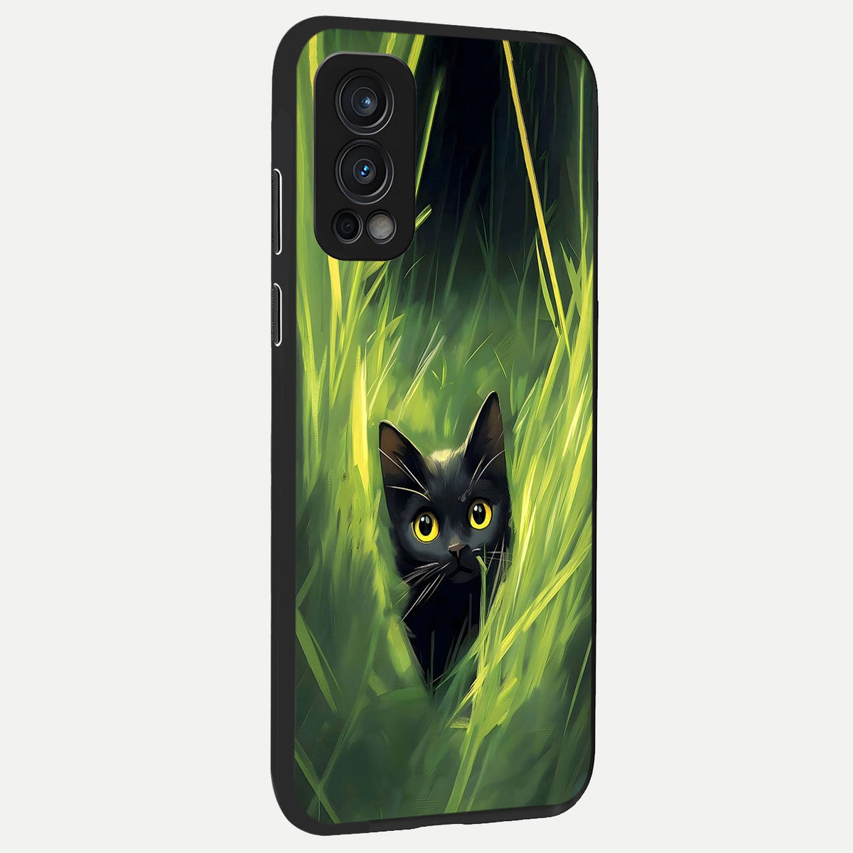Hidden Cat Whisper back cover For OnePlus Nord 2 slim fit glass case with vibrant aesthetic design