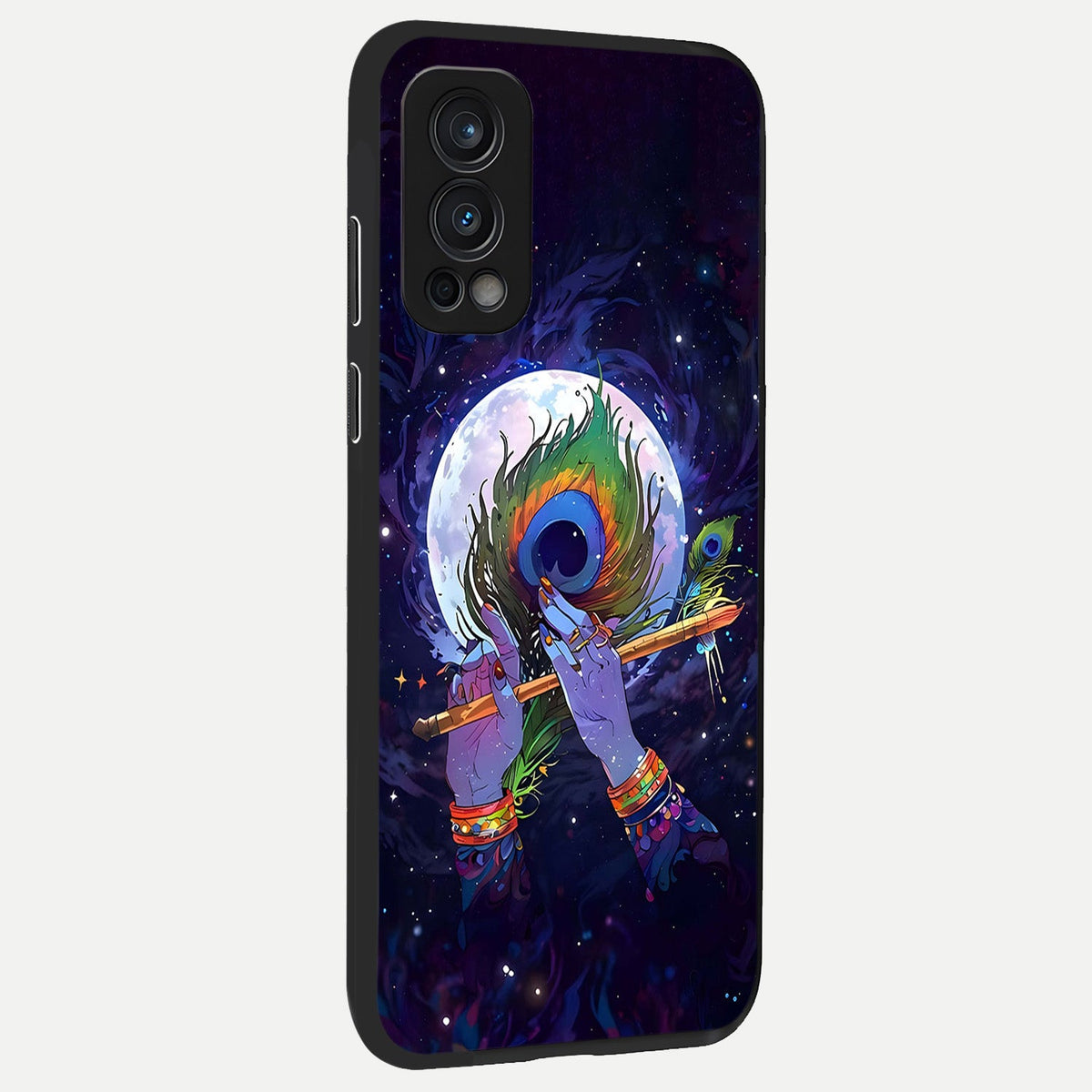 Krishna Hands Art back cover For OnePlus Nord 2 slim fit glass case with vibrant aesthetic design