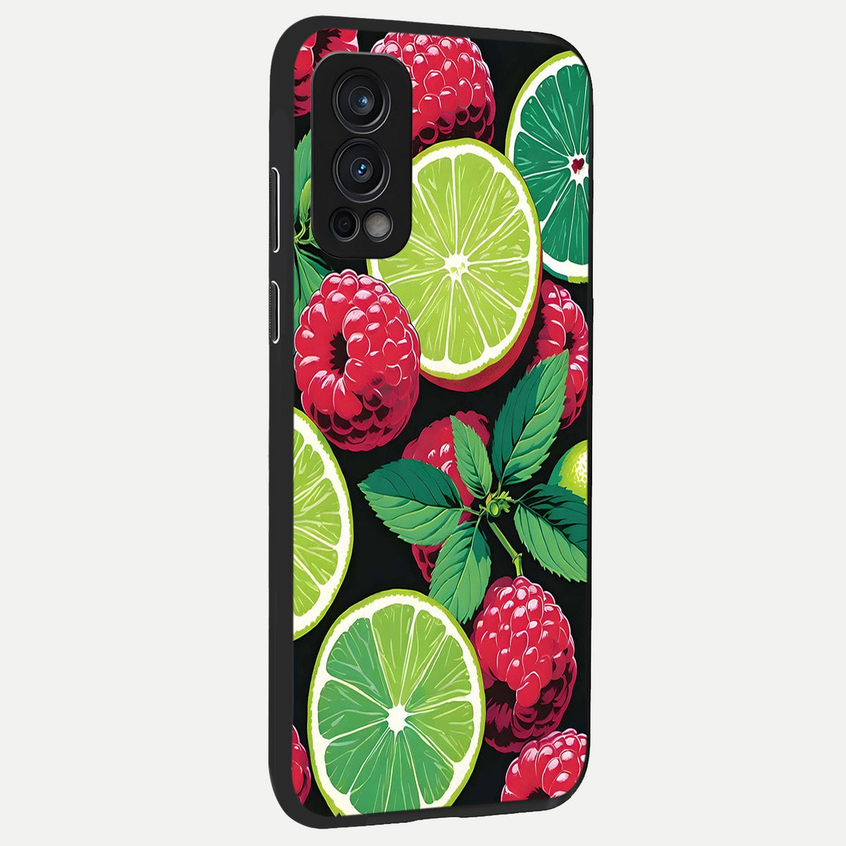 Lime and Raspberry Pattern back cover For OnePlus Nord 2 slim fit glass case with vibrant aesthetic design