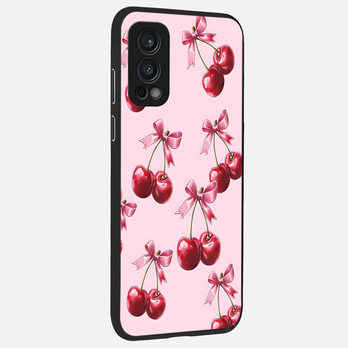 Red Cherries Pattern back cover For OnePlus Nord 2 slim fit glass case with vibrant aesthetic design