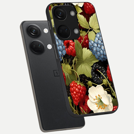 Berry Bloom Charm phone case For Oneplus Nord 3 showing premium glass back cover with detailed artwork