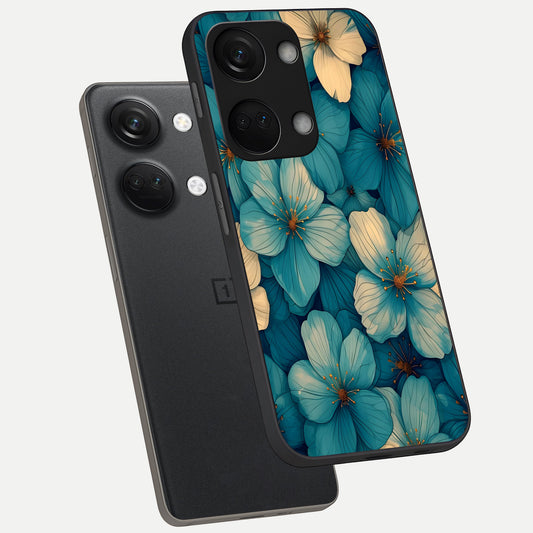 Blue Shade Floral phone case For Oneplus Nord 3 showing premium glass back cover with detailed artwork