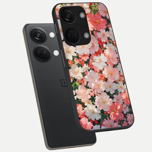 Blush Bloom Field phone case For Oneplus Nord 3 showing premium glass back cover with detailed artwork